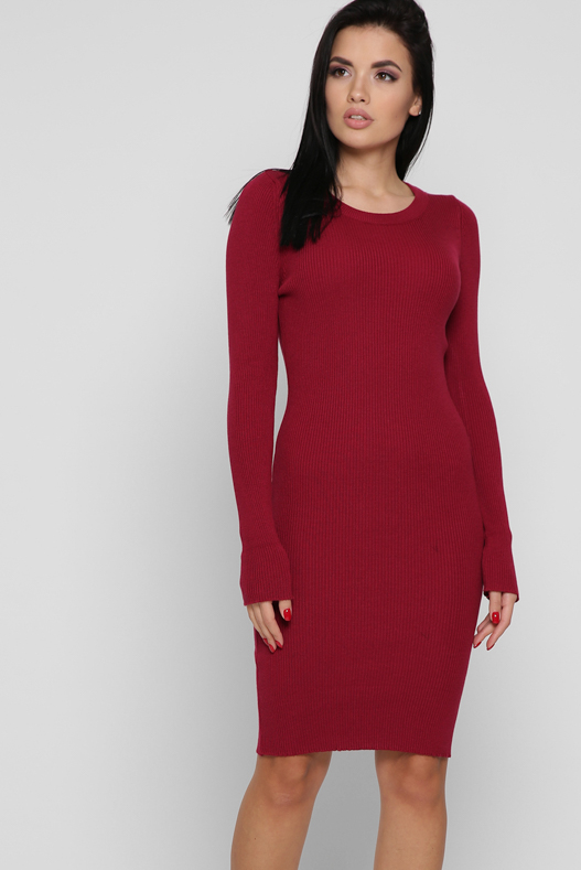 Трикотажное бордовое платье 38705